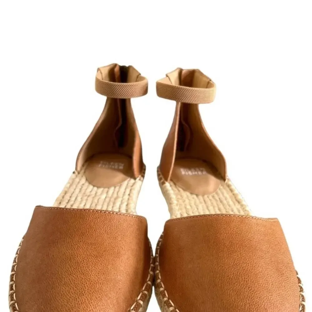 Eileen Fisher Lala Espadrille Flat Sandal Size 8.5 Cognac Leather Espadrille New